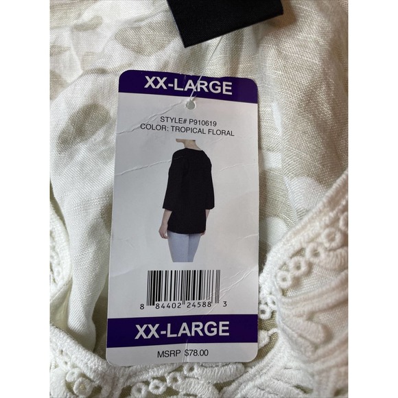 Premise Womens Size 2XL XXL Beige & White Tropical Floral Tunic Top Linen Blend - Picture 6 of 7